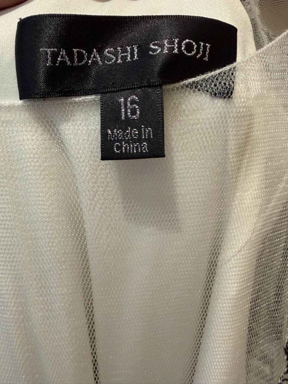 Tadashi Shoji White Dress with Black Floral Embroidery and Sheer Yoke - Picture 7 of 7